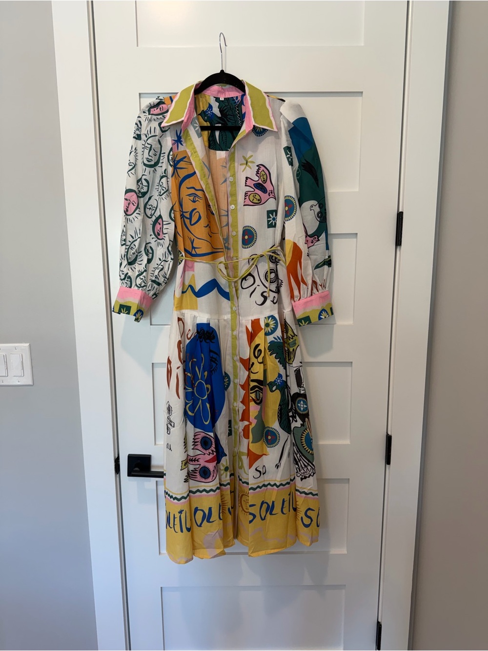 Colorful Abstract Print Long Sleeve Maxi Shirt Dress
